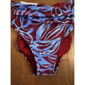 Mimi Flamingo High Waist Bikini Bottom Women’s 6 Burgundy Blue Floral NWT